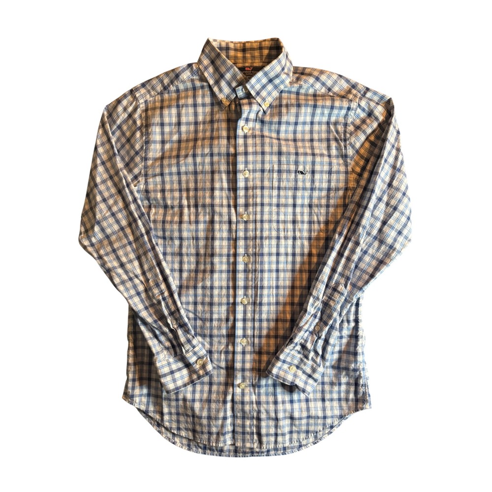 Vineyard Vines Slim Fit Tucker Shirt Mens Small Blue Plaid Cotton Button Down